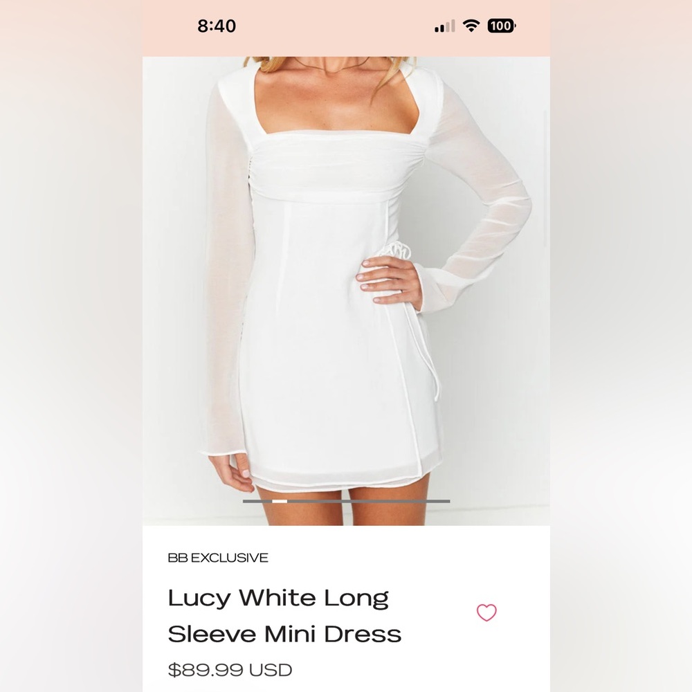 Beginning Boutique Lucy White Long Sleeve Mini Dress-Size 8